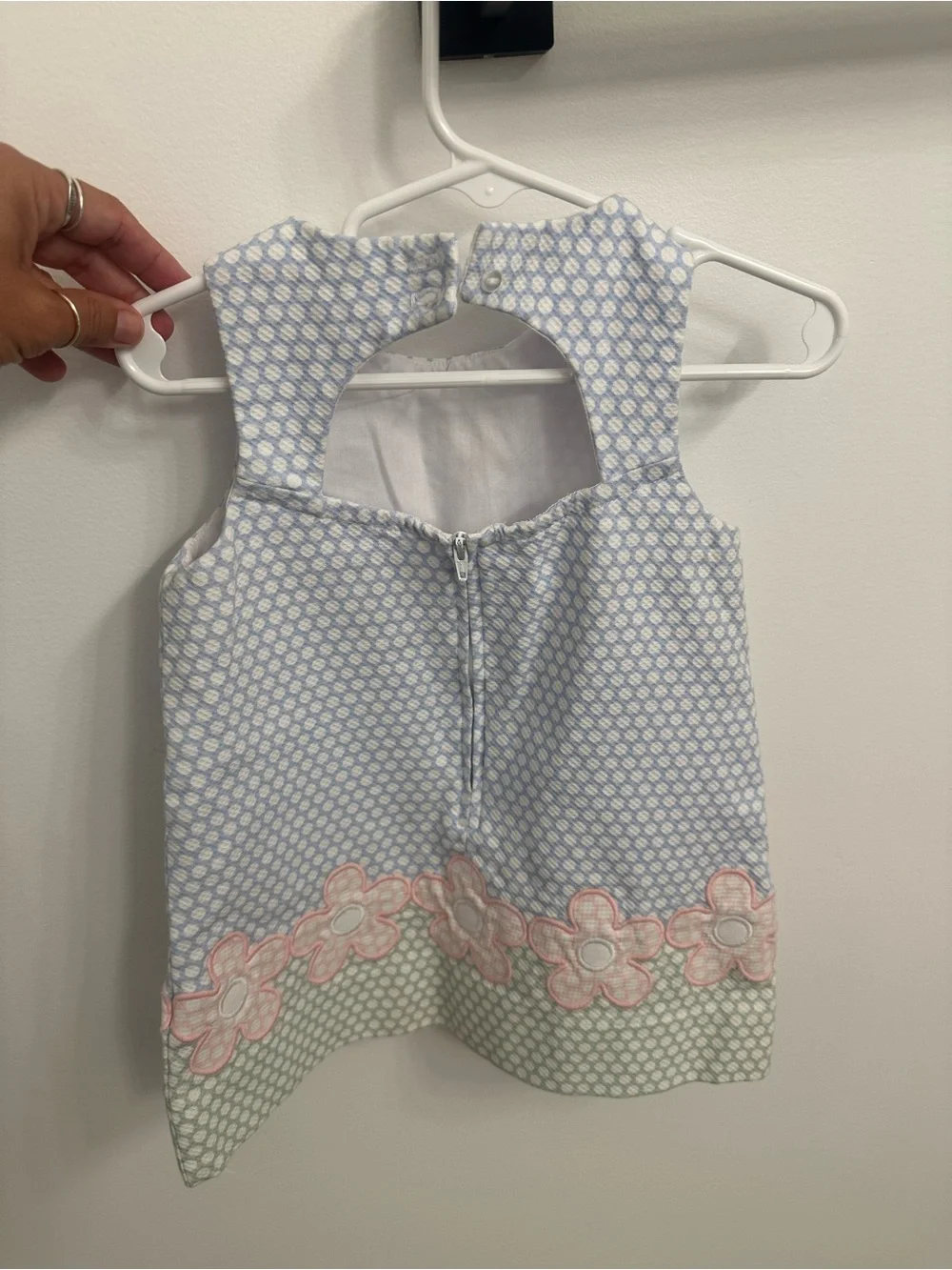 Florence Eiseman Blue and Pink Flower-Trim A-Line Dress